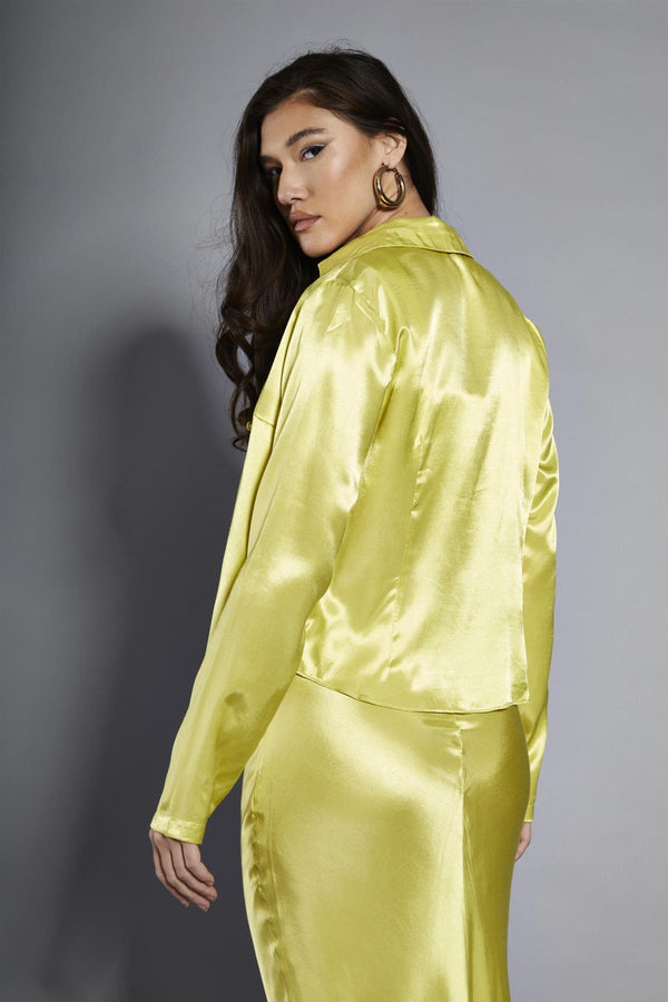 Glamorous Lime-Satin Collared Long-Sleeve Jacket
