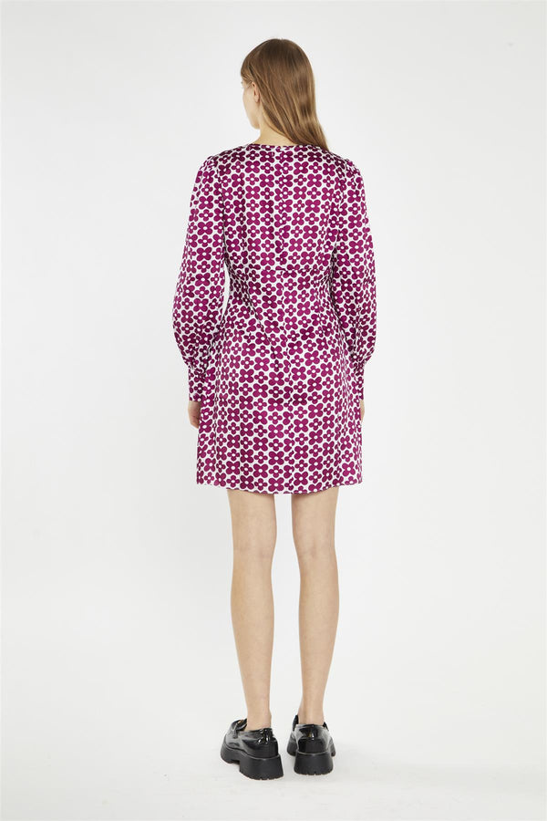 Glamorous Magenta-Flower V-Neck Mini-Dress