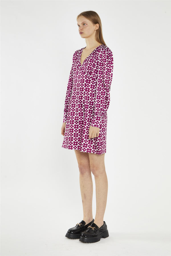 Glamorous Magenta-Flower V-Neck Mini-Dress