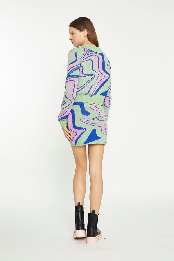 Glamorous Marble Intarsia Cropped Cardigan