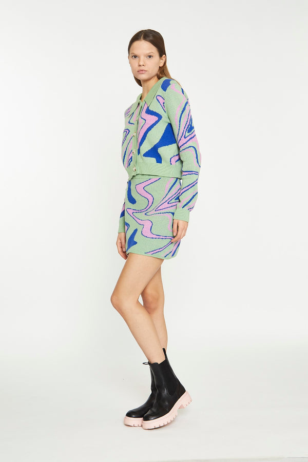 Glamorous Marble Intarsia Cropped Cardigan