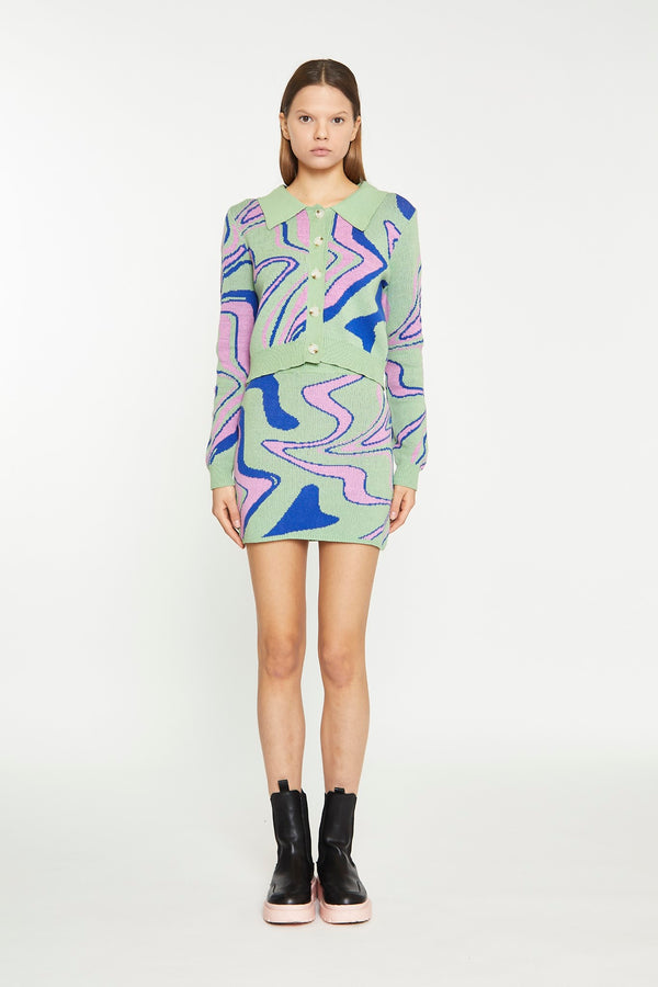 glamorous Marble Intarsia Cropped Cardigan