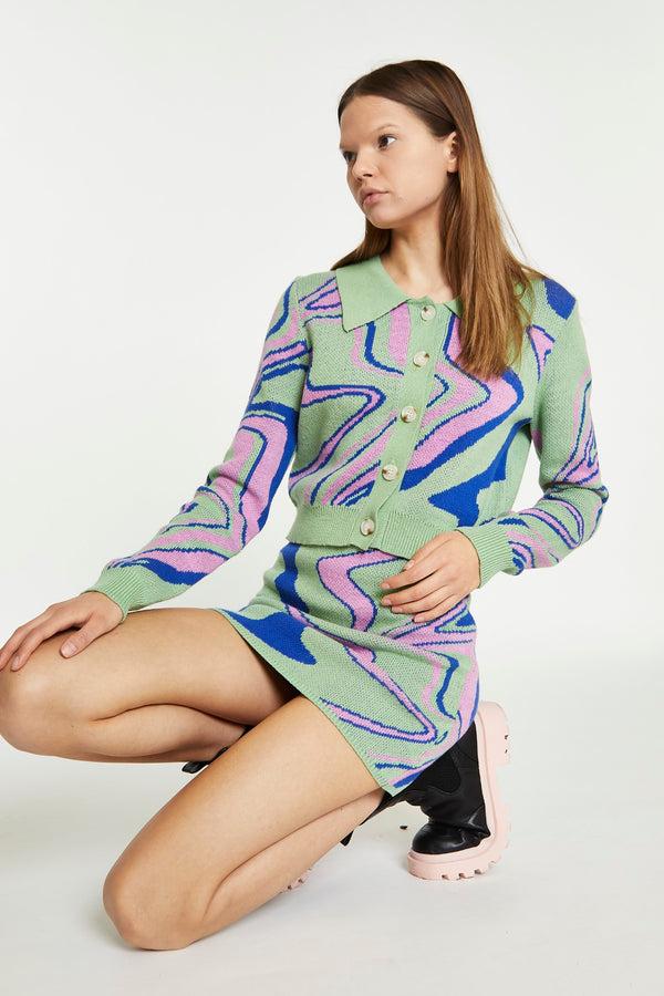 Glamorous Marble Intarsia Knitted Mini Skirt