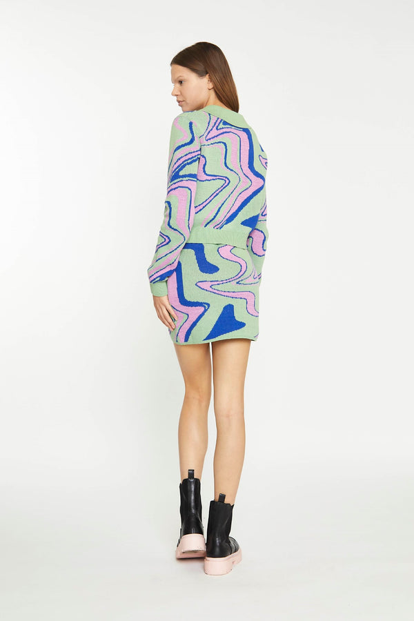 Glamorous Marble Intarsia Knitted Mini Skirt