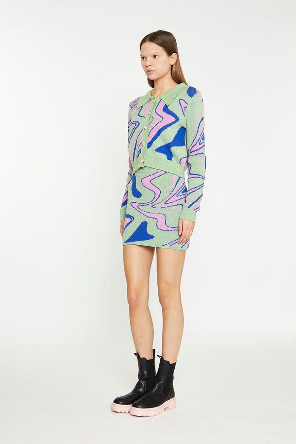 Glamorous Marble Intarsia Knitted Mini Skirt