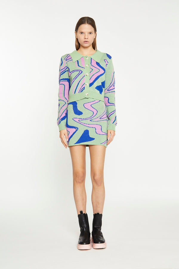 glamorous Marble Intarsia Knitted Mini Skirt