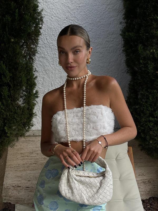 Glamorous Mia 3D Rose Bandeau-Top -White