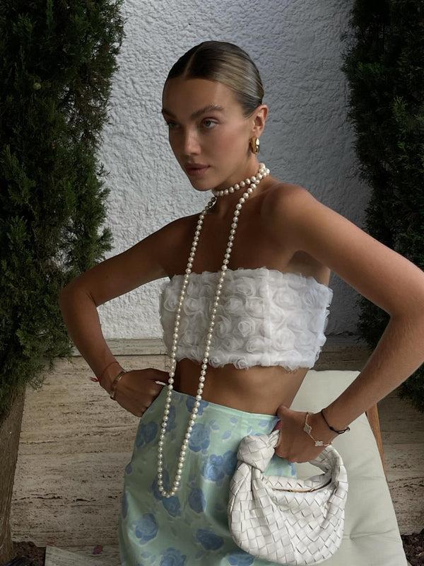 Glamorous Mia 3D Rose Bandeau-Top -White