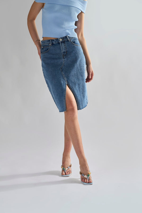 Glamorous Mid Stone Split High Waisted Midi Skirt