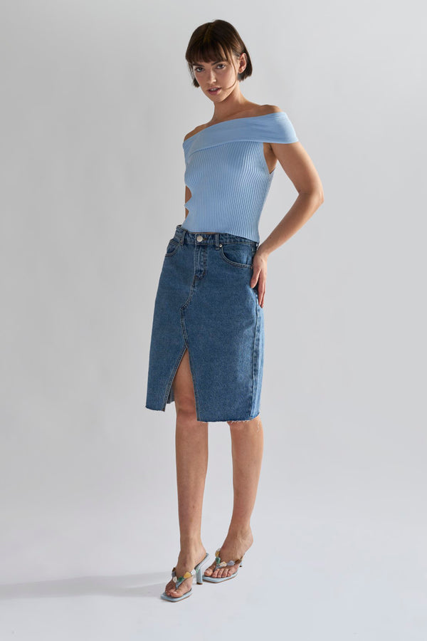 glamorous Mid Stone Split High Waisted Midi Skirt