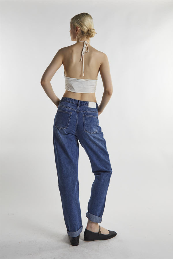 Glamorous Mid-Stonewash Low-Rise Mom-Jeans