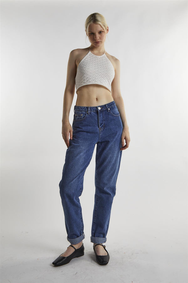 glamorous Mid-Stonewash Low-Rise Mom-Jeans