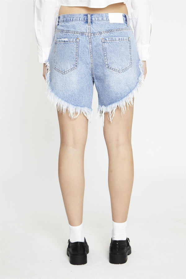 Glamorous Mid-Stonewash Ripped Denim-Shorts