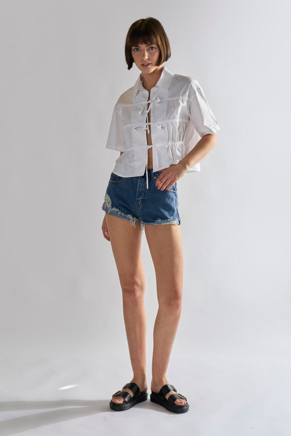 glamorous Mid-Stonewash Ripped Denim Shorts