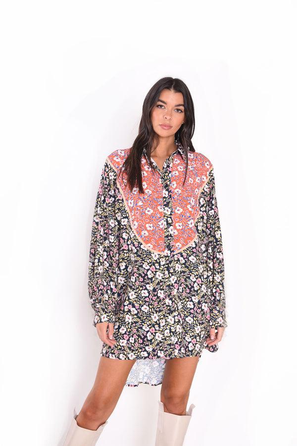 Glamorous Glamorous Mixed Folk Floral Shift Midi Dress