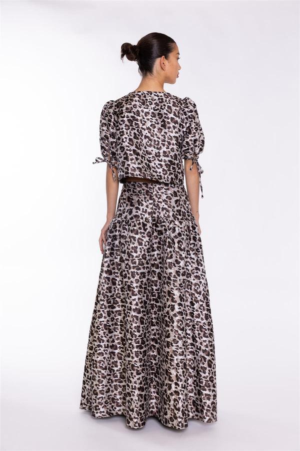 Glamorous Mocha-Leopard Tie-Front Crop-Top