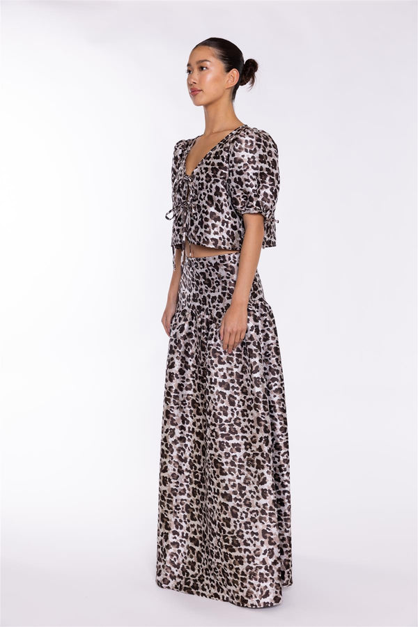 Glamorous Mocha-Leopard Tie-Front Crop-Top