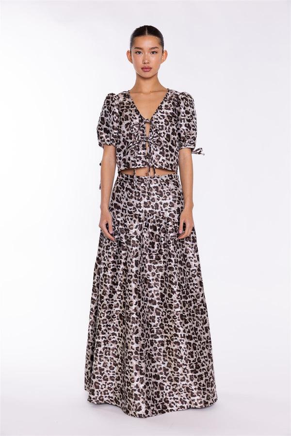 glamorous Mocha-Leopard Tie-Front Crop-Top