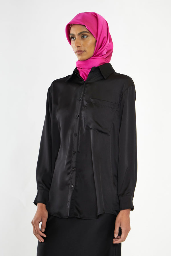 glamorous Glamorous Modesty Black Button Front Shirt