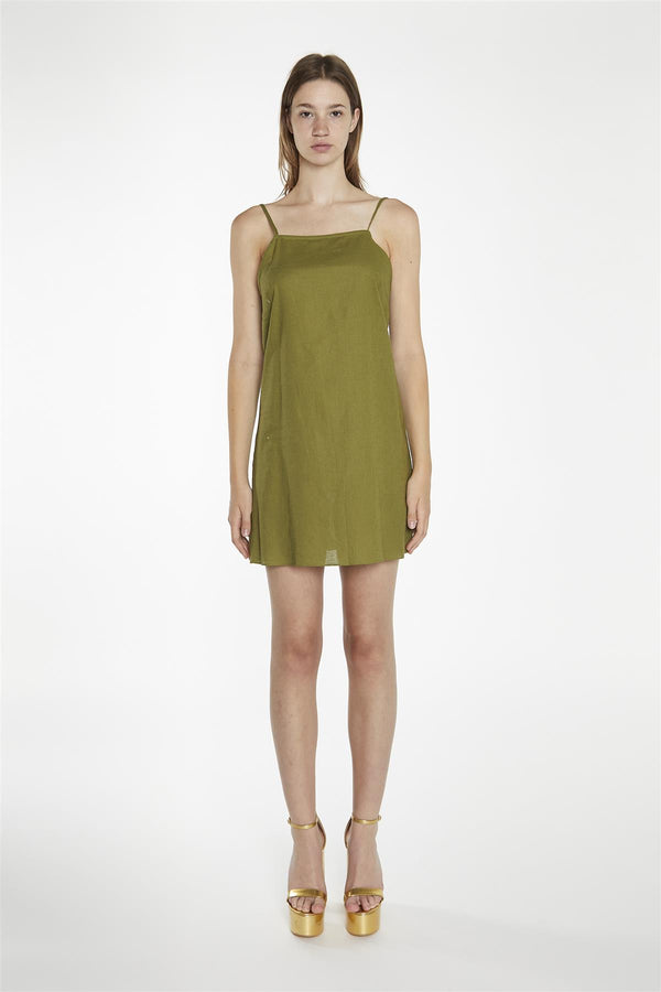 glamorous Moss-Green Strappy Cami Mini-Dress