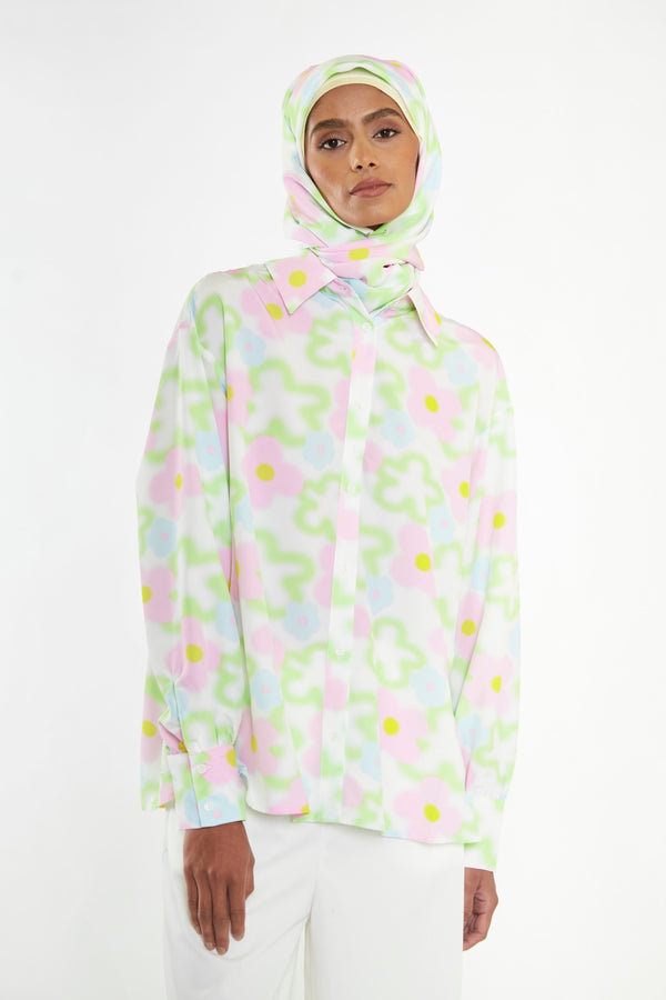 Glamorous Multi-Blurred-Floral Long Sleeve Shirt