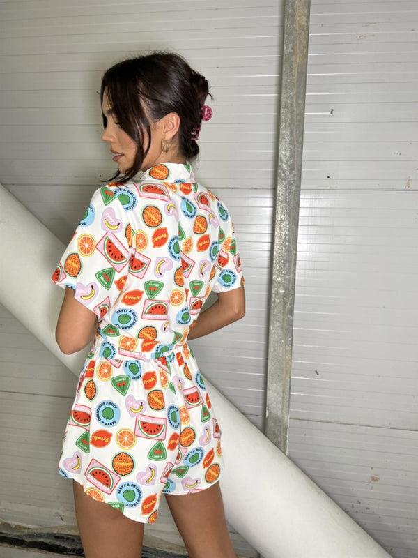 Glamorous Multi Fruit Stickers High-waisted Shorts