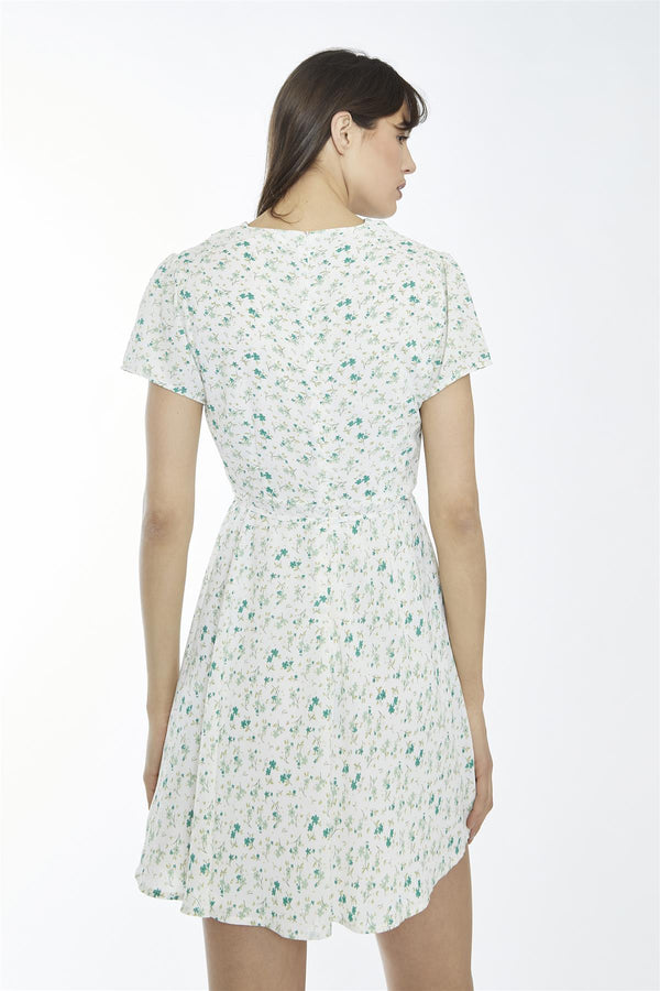 Glamorous Multi-Green Ditsy V-Neck Mini-Dress