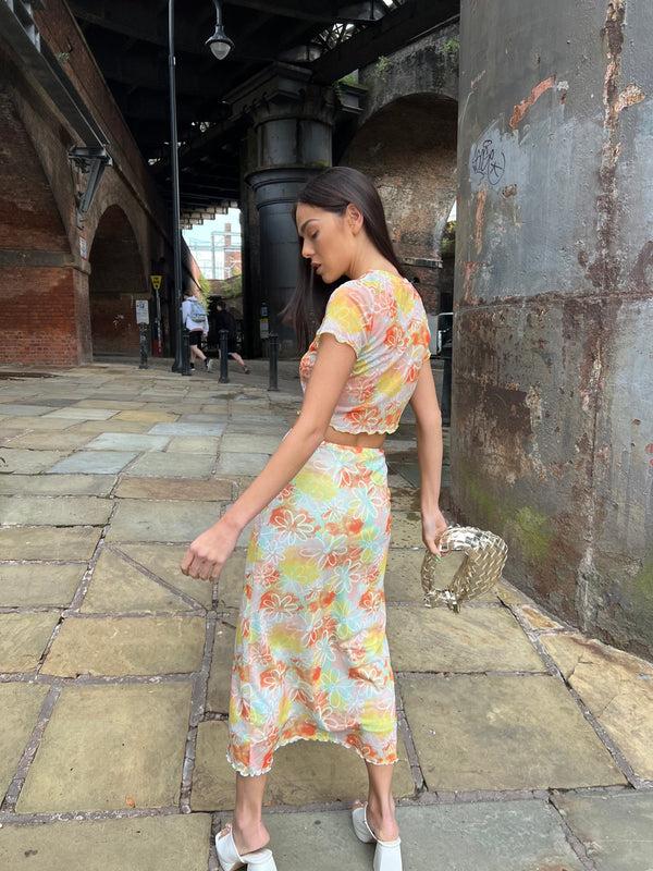 Glamorous Multicolour Floral Lettuce Hem Baby Tee