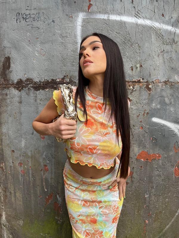 Glamorous Multicolour Floral Lettuce Hem Baby Tee