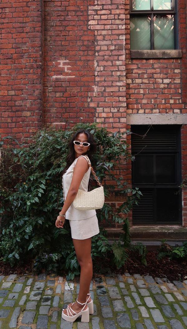 Glamorous Natural-Ecru Straight Mini-Skirt