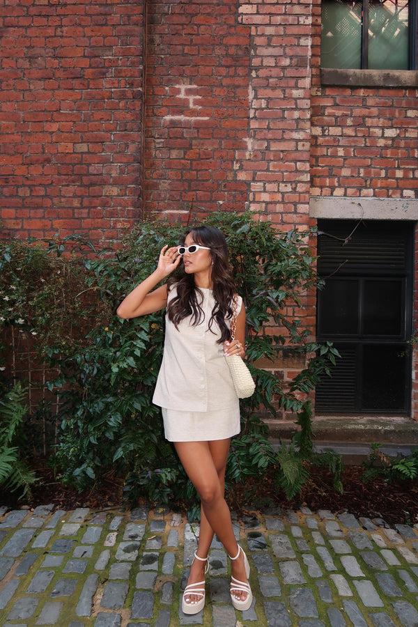 glamorous Natural-Ecru Straight Mini-Skirt