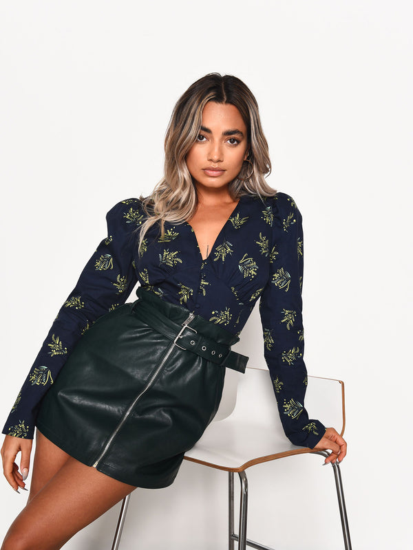 Glamorous Glamorous Navy Bouquet Floral Button Front Blouse