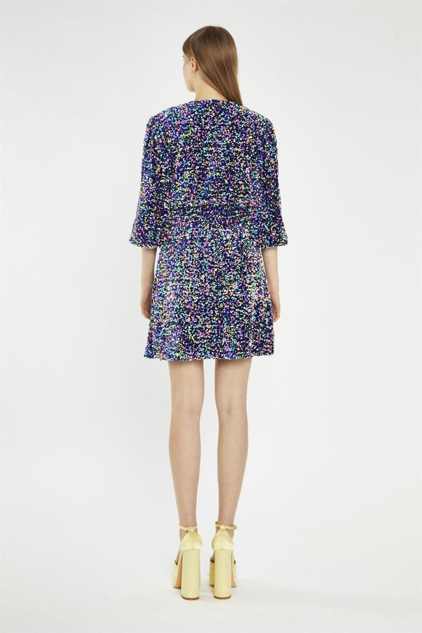 Glamorous Navy Multi-Sequin Wrap Mini-Dress