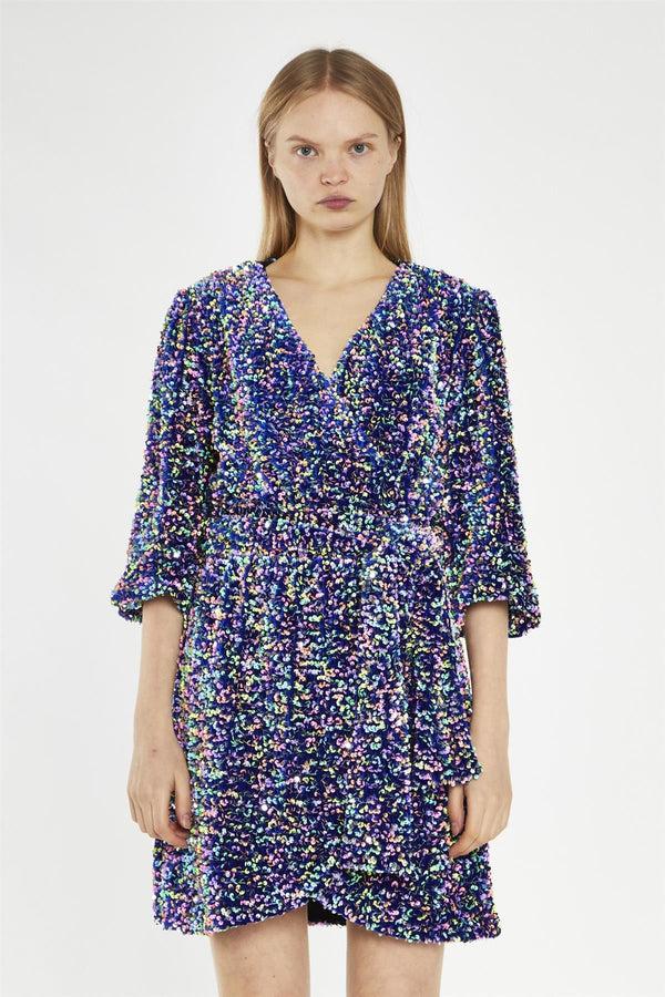 Glamorous Navy Multi-Sequin Wrap Mini-Dress