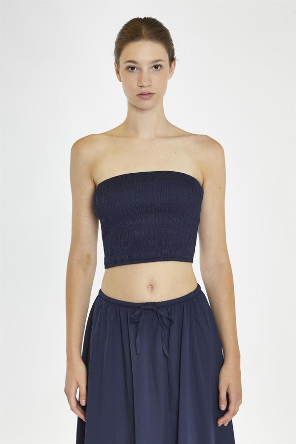 Glamorous Navy Smocked Bandeau Crop-Top