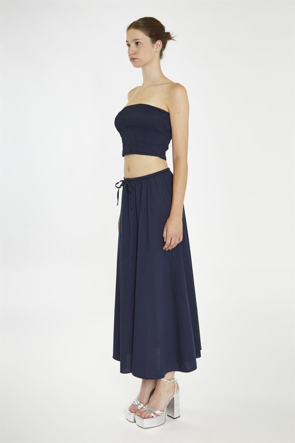 Glamorous Navy Smocked Bandeau Crop-Top