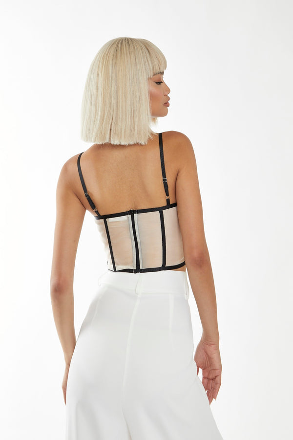 Glamorous Nude-Black Strappy Corset Top