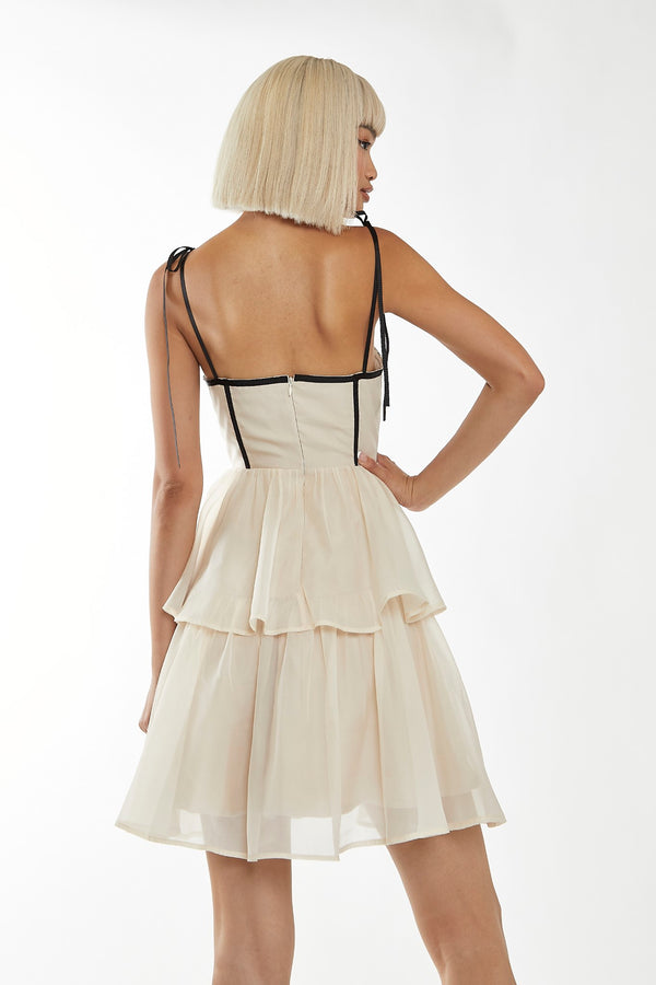 Glamorous Nude-Black Tiered Corset Mini-Dress