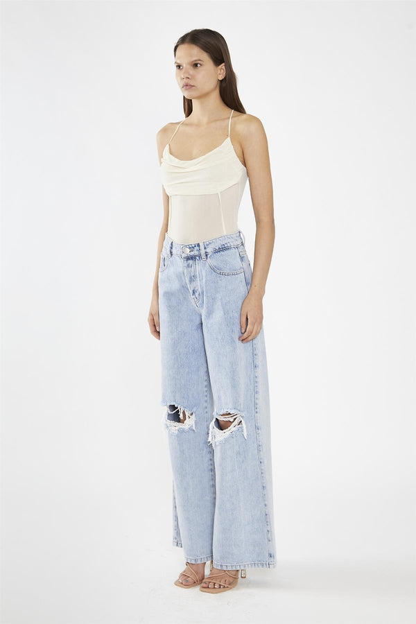 Glamorous Nude-Mesh Cowl-Neck Bodysuit