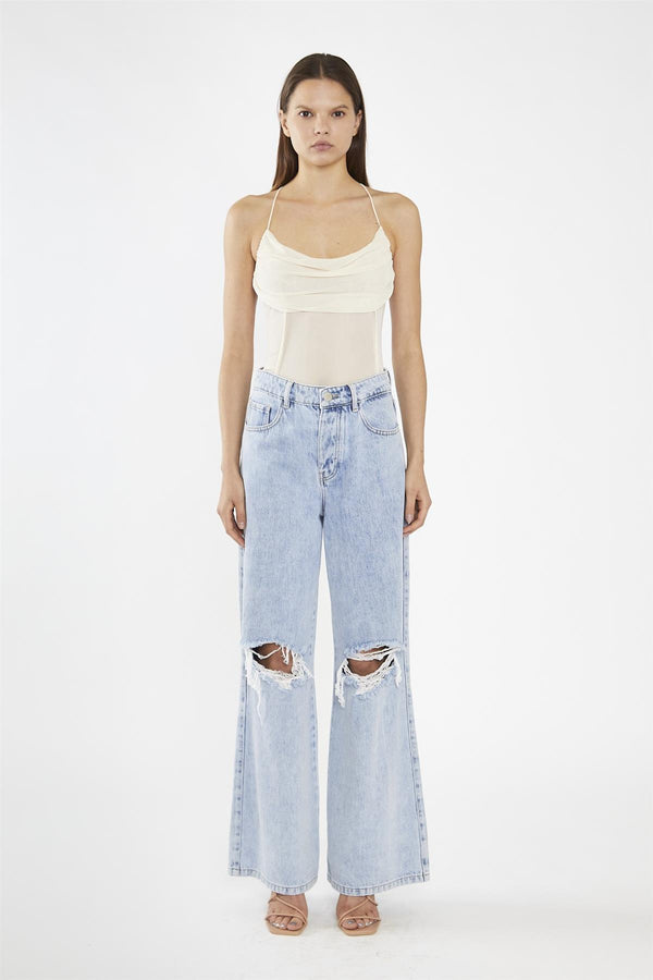 glamorous Nude-Mesh Cowl-Neck Bodysuit