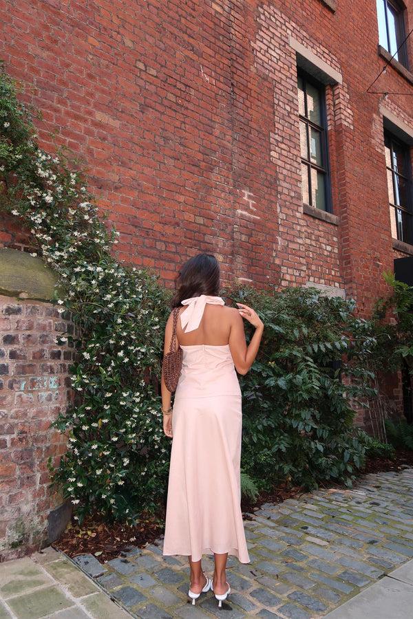 Glamorous Nude-Peach Cross-Halter-Neck Crop-Top