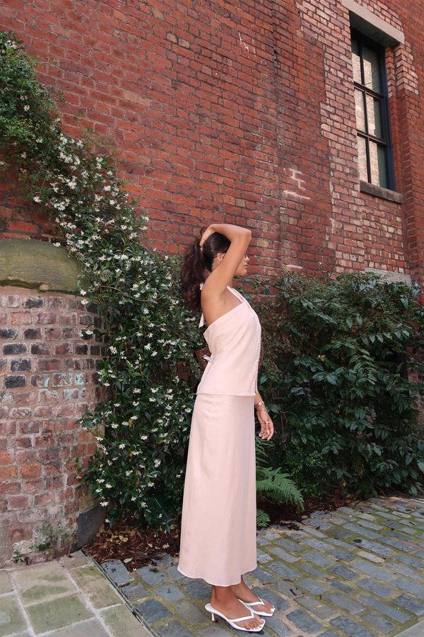 Glamorous Nude-Peach Cross-Halter-Neck Crop-Top