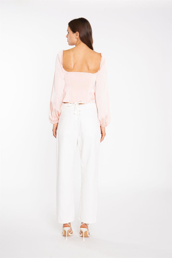 Glamorous Nude Peach Long-Sleeve Bust Seam Top