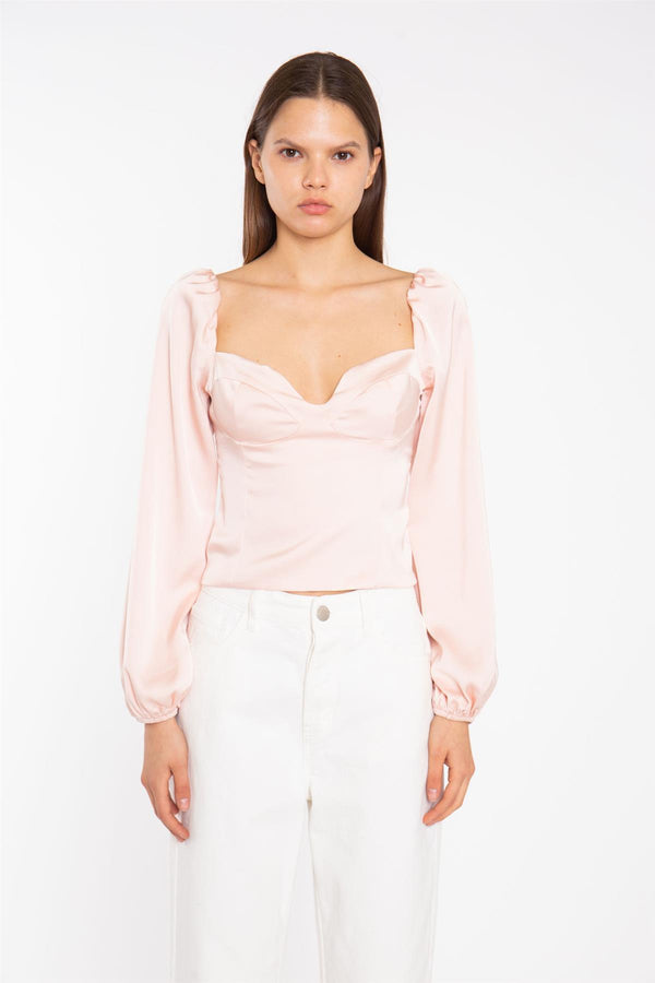 Glamorous Nude Peach Long-Sleeve Bust Seam Top