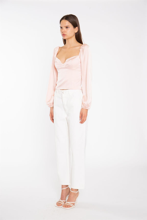 Glamorous Nude Peach Long-Sleeve Bust Seam Top