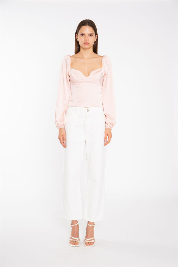 glamorous Nude Peach Long-Sleeve Bust Seam Top