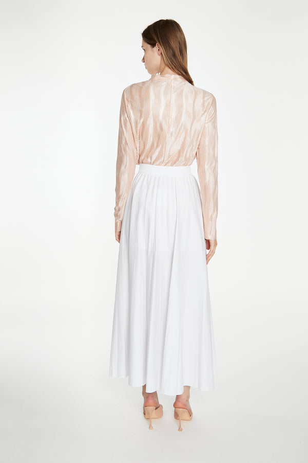 Glamorous Nude Plisse Long-Sleeve High-Neck Top