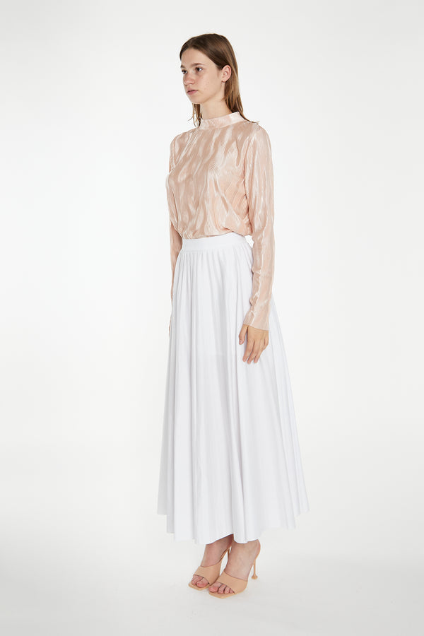 Glamorous Nude Plisse Long-Sleeve High-Neck Top