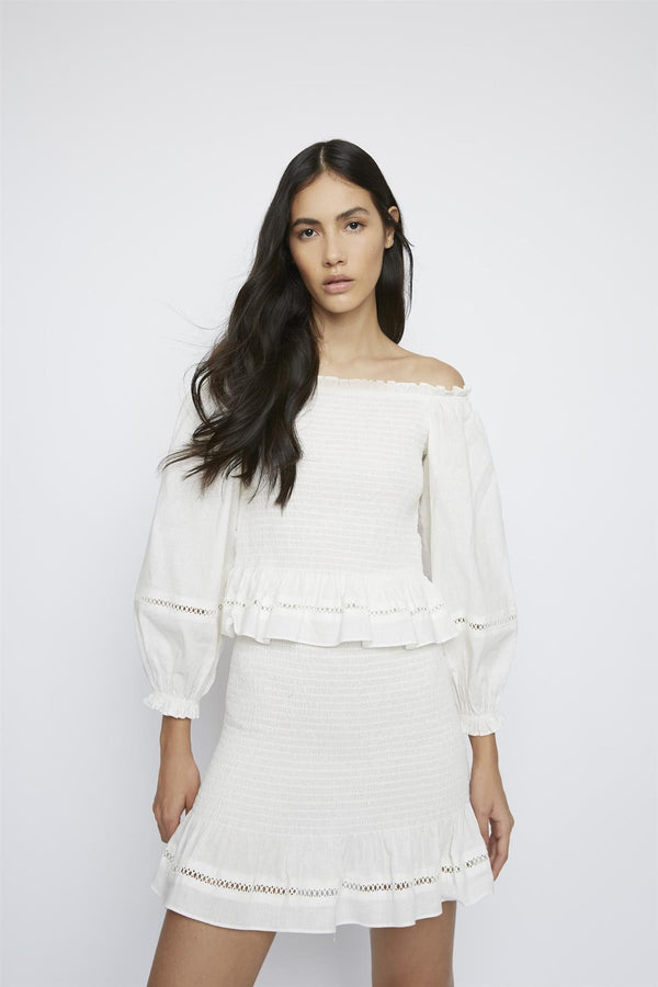glamorous Off-White Bardot Shirred-Top