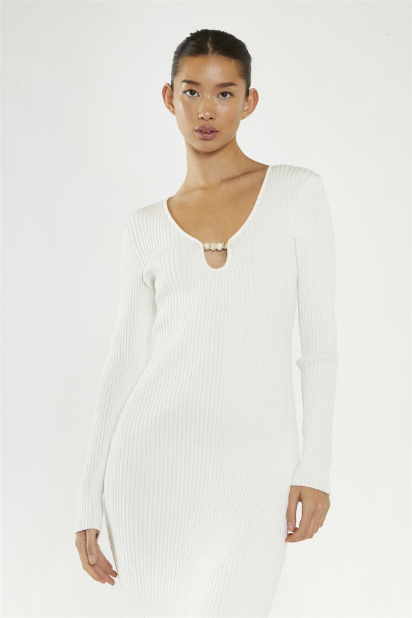 Glamorous Off-White Bead Detail Maxi-Dress